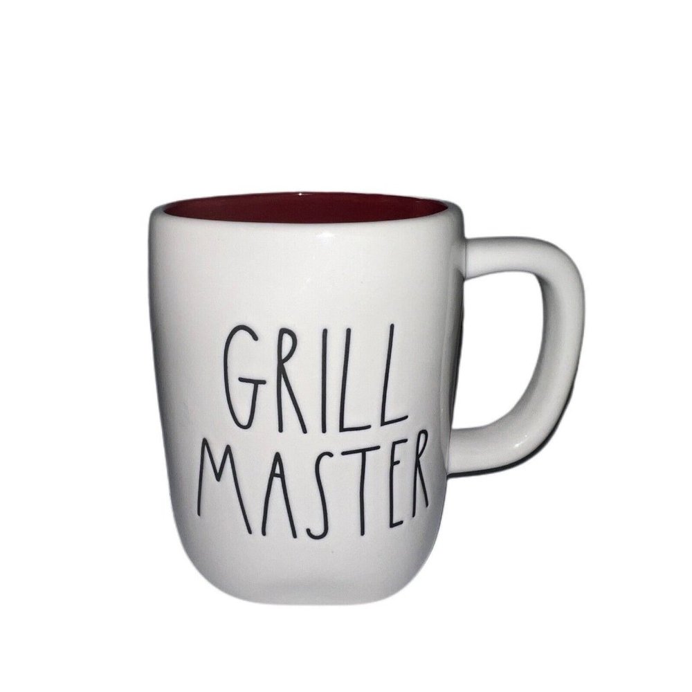 New RAE DUNN Artisan Collection GRILL MASTER Mug With BBQ Tools On Back Maroon